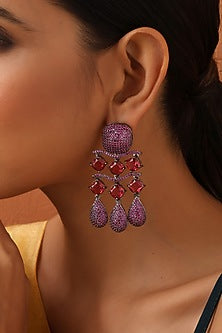 Black Rhodium Finish Magenta Zircon Dangler Earrings