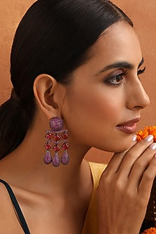 Black Rhodium Finish Magenta Zircon Dangler Earrings