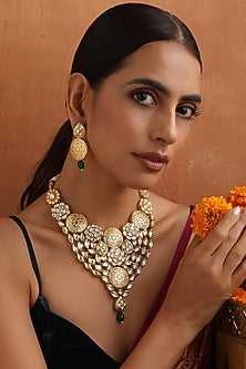 Gold Finish Kundan Polki Necklace Set