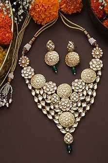 Gold Finish Kundan Polki Necklace Set