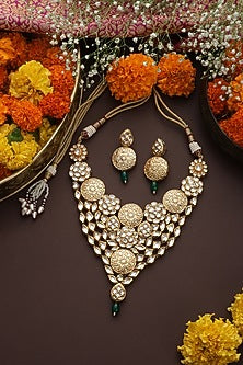 Gold Finish Kundan Polki Necklace Set