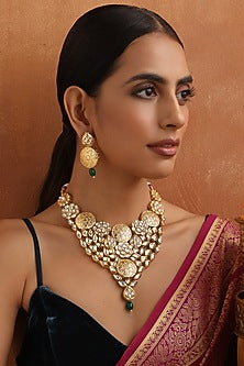 Gold Finish Kundan Polki Necklace Set