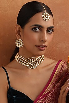 Gold Finish Kundan Polki Choker Necklace Set
