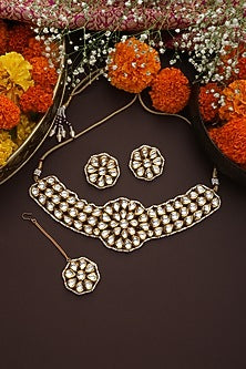 Gold Finish Kundan Polki Choker Necklace Set