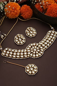 Gold Finish Kundan Polki Choker Necklace Set