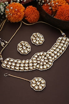 Gold Finish Kundan Polki Choker Necklace Set