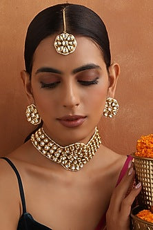 Gold Finish Kundan Polki Choker Necklace Set