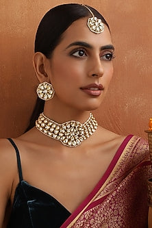 Gold Finish Kundan Polki Choker Necklace Set