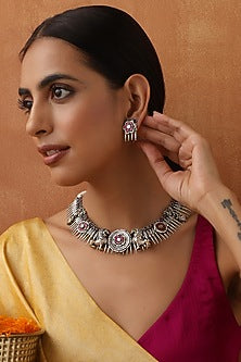 White Finish Kundan Polki Jadau Necklace Set