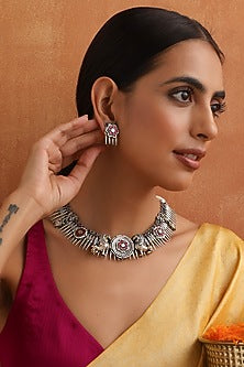 White Finish Kundan Polki Jadau Necklace Set