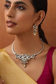 White Finish Green Kundan Polki Necklace Set