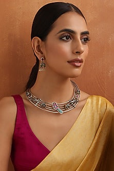 White Finish Jadau Kundan Polki Hasli Necklace Set