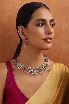 White Finish Jadau Kundan Polki Hasli Necklace Set