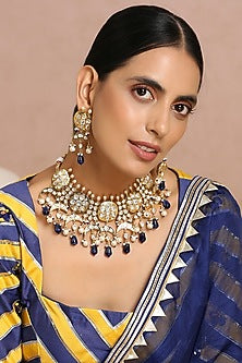Gold Finish Pearl Choker Necklace Set