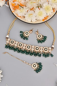 Gold Finish Kundan Polki Choker Necklace Set