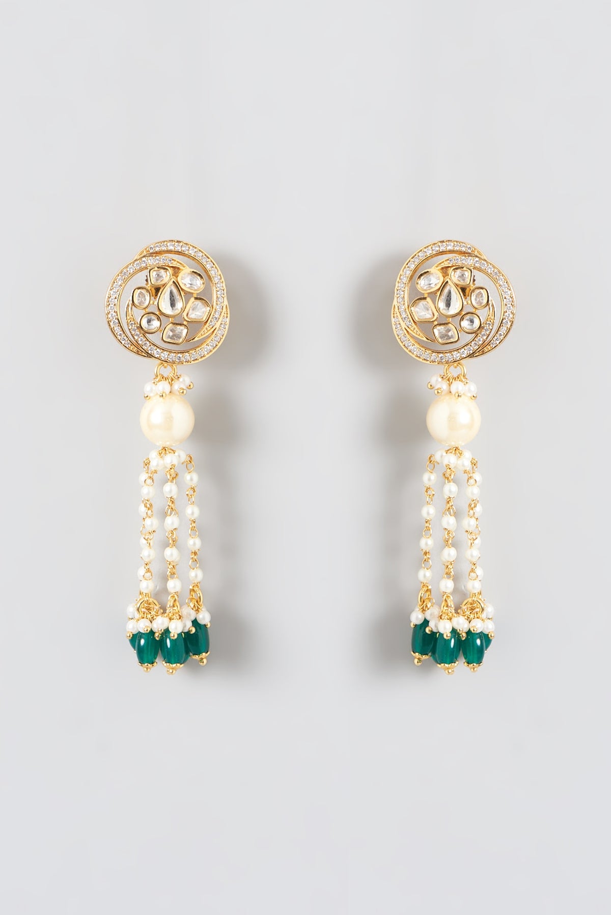 Gold Finish Kundan Polki & Pearl Dangler Earrings