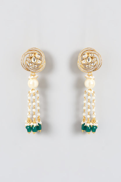 Gold Finish Kundan Polki & Pearl Dangler Earrings