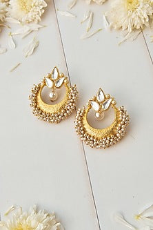 Gold Finish Earrings With Kundan Polki