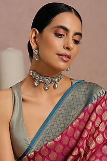 Silver Finish Choker Necklace Set
