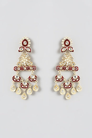 Gold Finish Enameled Dangler Earrings