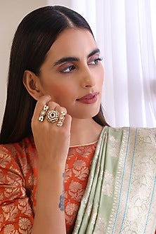 Rose Gold Finish Kundan Polki & Red Stone Ring