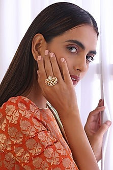 Gold Finish Kundan Polki Ring