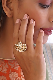 Gold Finish Kundan Polki Ring