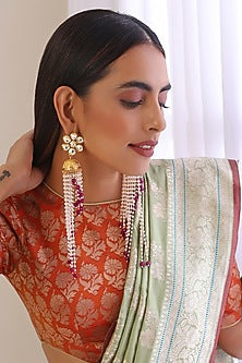 Gold Finish Kundan Polki Jhumka Earrings