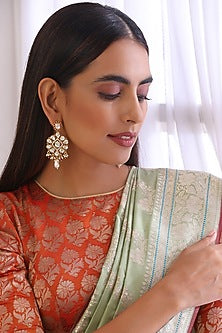 Gold Finish Kundan Polki Dangler Earrings