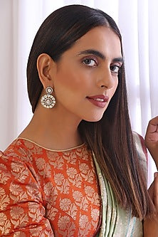 White Finish Kundan Polki Dangler Earrings