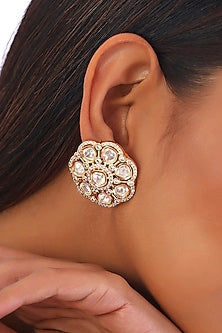 Rose Gold Finish Kundan Polki Stud Earrings