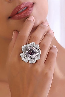 White Finish Purple Zircon Ring