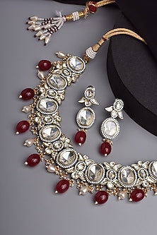 Two Tone Finish Kundan Polki & Red Stone Choker Necklace Set