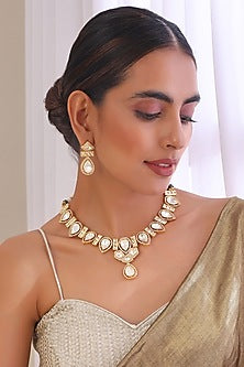 Gold Finish Kundan Polki Necklace Set