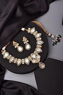 Gold Finish Kundan Polki Necklace Set