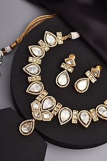 Gold Finish Kundan Polki Necklace Set