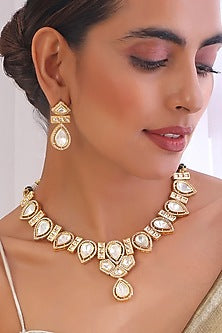 Gold Finish Kundan Polki Necklace Set