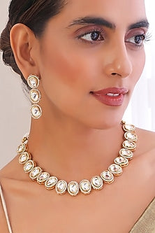 Gold Finish Kundan Polki Choker Necklace Set