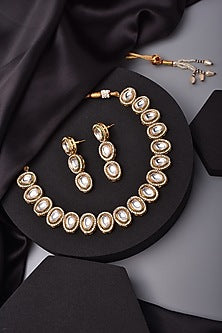 Gold Finish Kundan Polki Choker Necklace Set