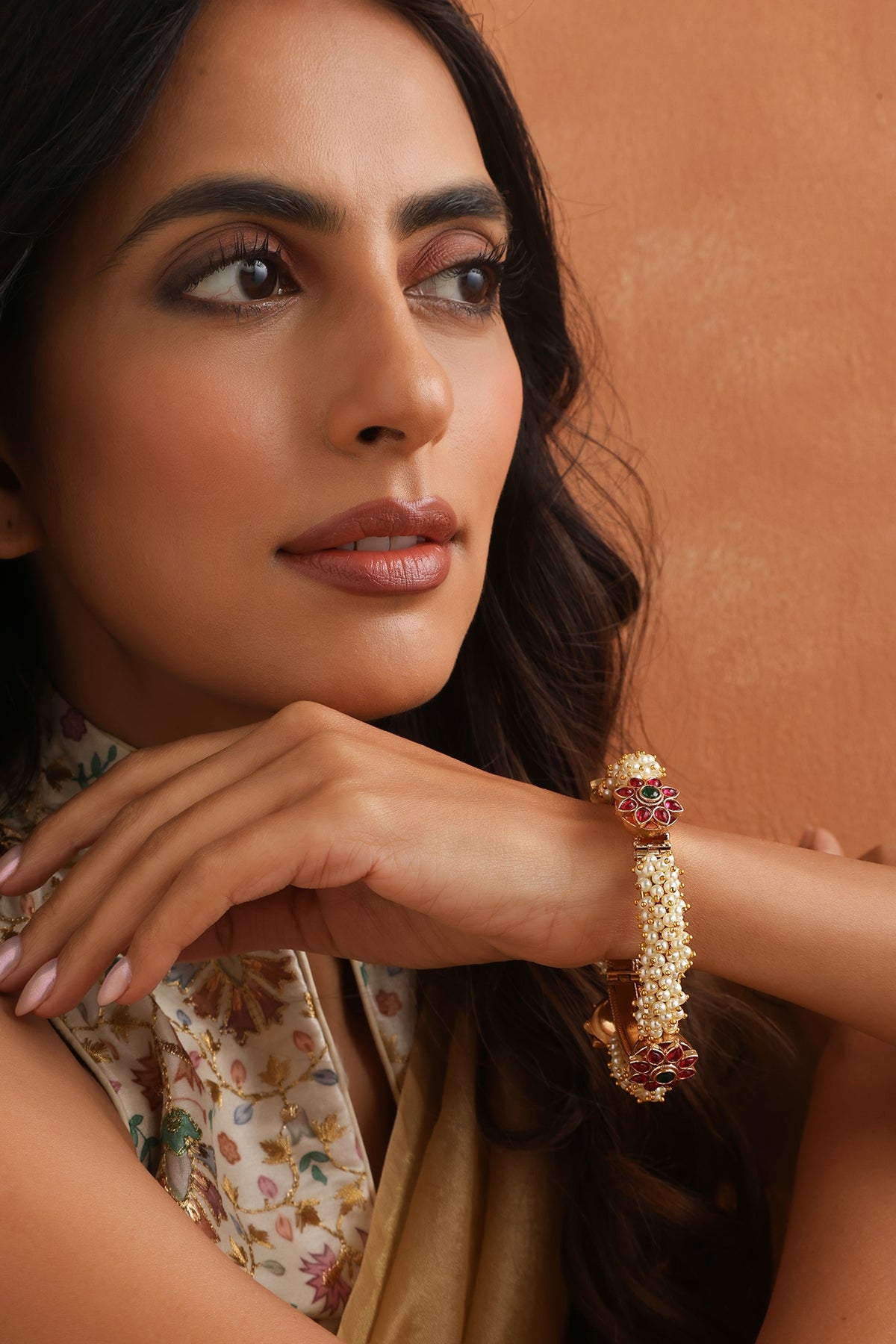 Gold Finish Multi-Colored Kundan Polki Handmade Jadau Openable Bangle
