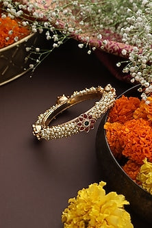 Gold Finish Multi-Colored Kundan Polki Handmade Jadau Openable Bangle