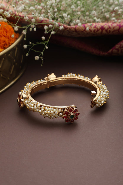 Gold Finish Multi-Colored Kundan Polki Handmade Jadau Openable Bangle