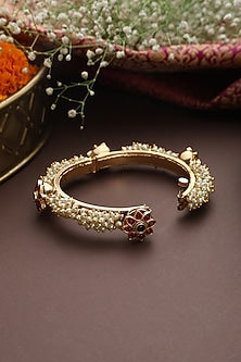 Gold Finish Multi-Colored Kundan Polki Handmade Jadau Openable Bangle
