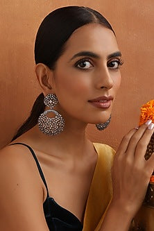 Black Rhodium Finish Zircon Handmade Dangler Earrings