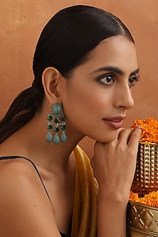 Black Rhodium Finish Green Zircon Handmade Dangler Earrings