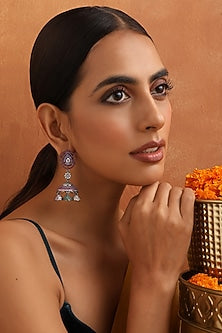 Black Rhodium Finish Multi-Colored Zircon Handmade Jhumka Earrings