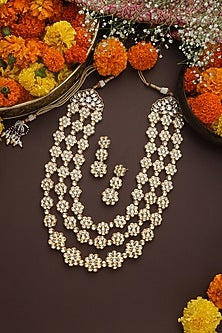 Gold Finish Kundan Polki Handmade Long Necklace Set