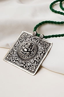 Oxidised Silver Finish Chittai Ganesha Dori Pendant Necklace In Sterling Silver