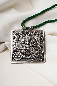 Oxidised Silver Finish Chittai Ganesha Dori Pendant Necklace In Sterling Silver