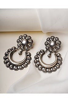 Oxidised Silver Finish Chandbali Earrings In Sterling Silver